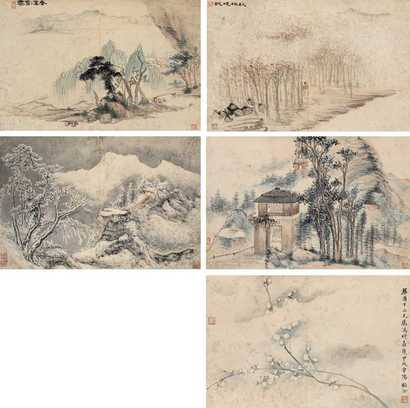 汤贻汾 1814年作 山水花卉 册（十开选五）